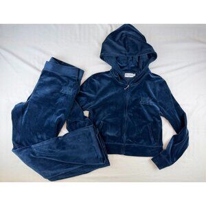 Juicy Couture M Regal Blue Logo Velour Tracksuit Hoodie And Pants Read